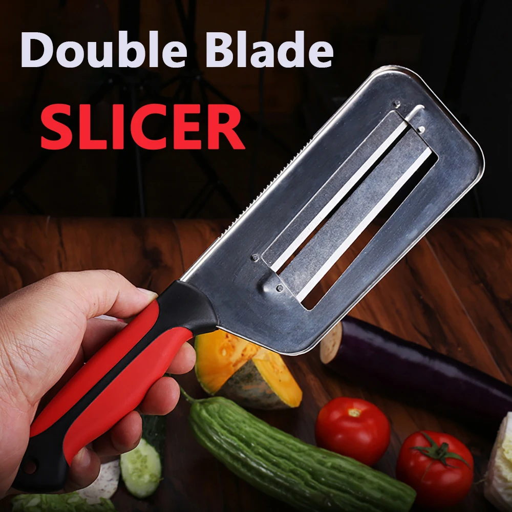 Vegetable Slicer Double 2 Slice Blade Slicing Knife Fish Scale Cleaner Knives Cabbage Cucumber Carrot Onion Slicer Peeler