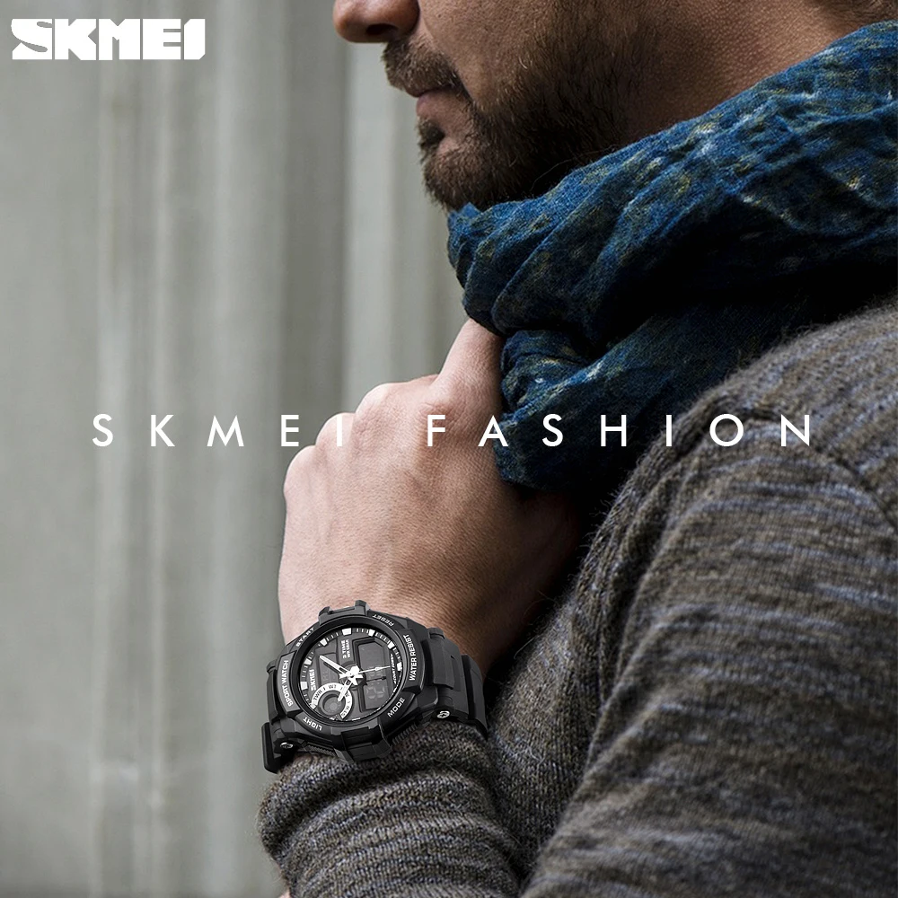 SKMEI Luxury Men Quartz Watch Military Chrono Sport Digital Wristwatch Outdoor Waterproof 3 Time Clock Male Relogio Masculino