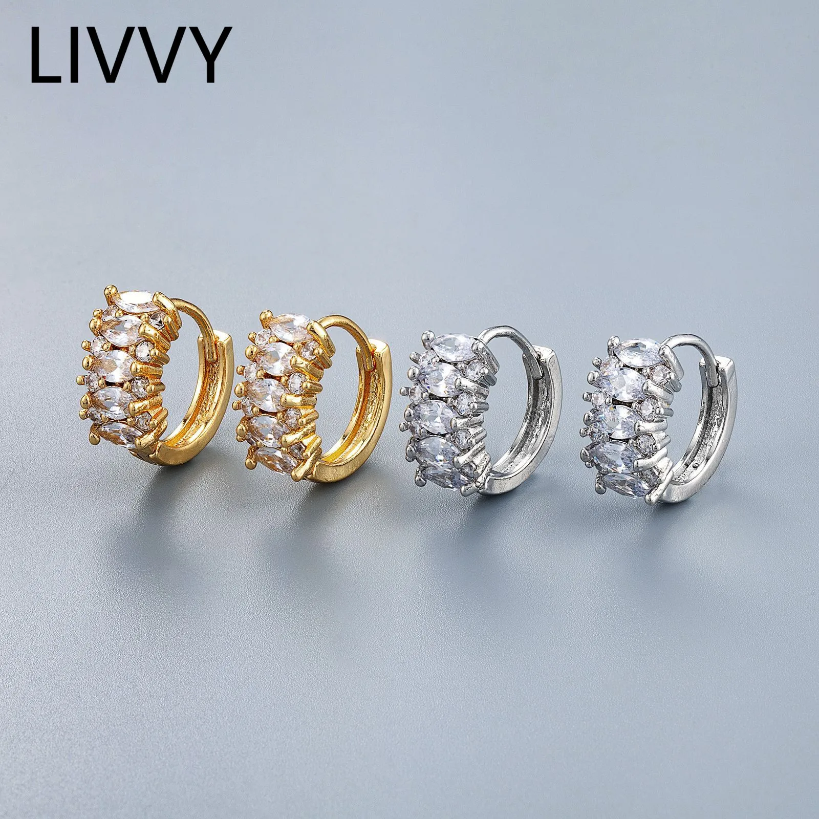 

LIVVY Silver Color New Crystal Zircon Earrings For Women Simple Fashion High Quality PartyJewelry Gift Accessories