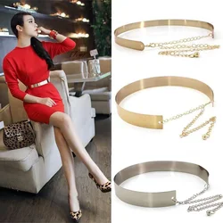 Fashion Womens Gold Silver Metal Sheet Chain Pendant Wide Girdle  Elastic Female Gift Accessories Wedding Jewelry Waistband