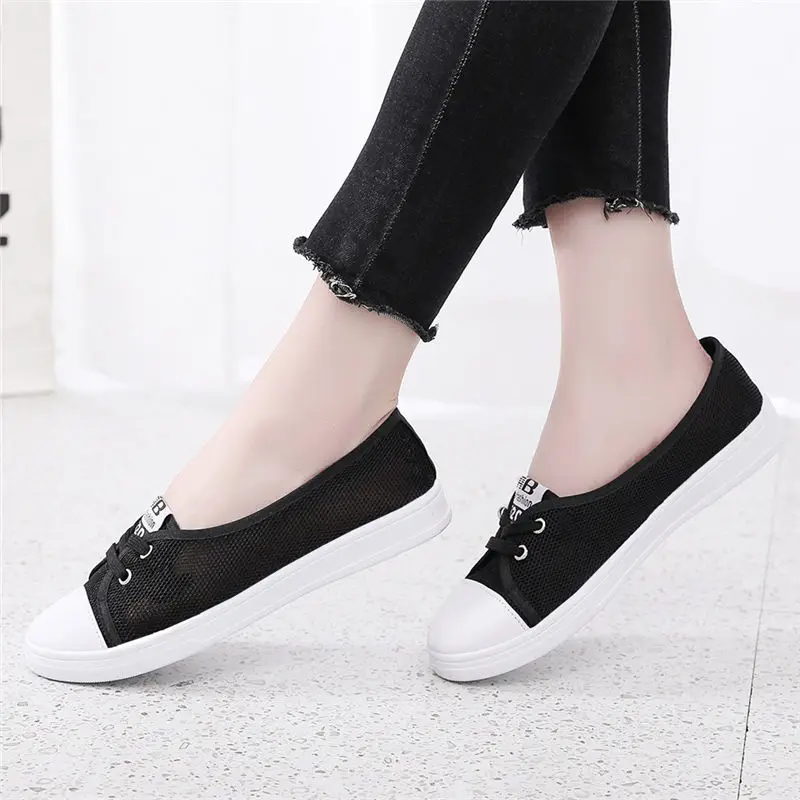 New Summer White Women Flat Shoes Shallow Mouth Mesh Women Sneakers Shoes Breathable Ladies Mesh Flat Casual Shoes