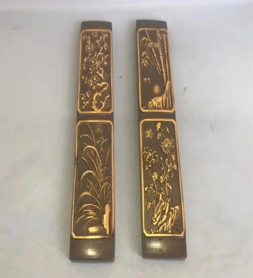 

China brass Plum, orchid, bamboo, Chrysanthemum Paper weight A pair