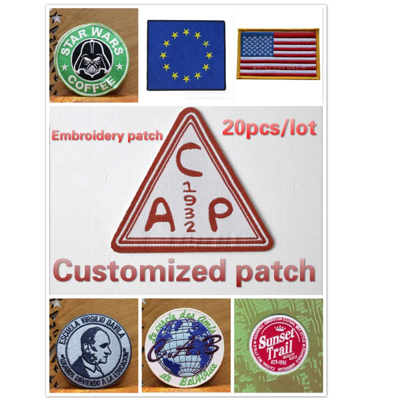 Customized Embroidery Patch iron or sew on back DIY badge fashionable mixed assorted clothing patch Applique garment  MOQ 20pcs