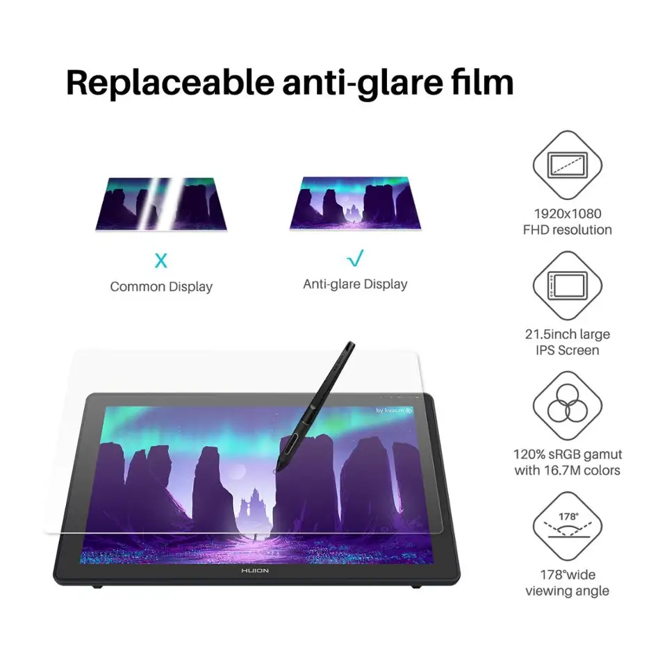 Huion kamvas 22グラフィックデジタルペンタブレットモニターペン