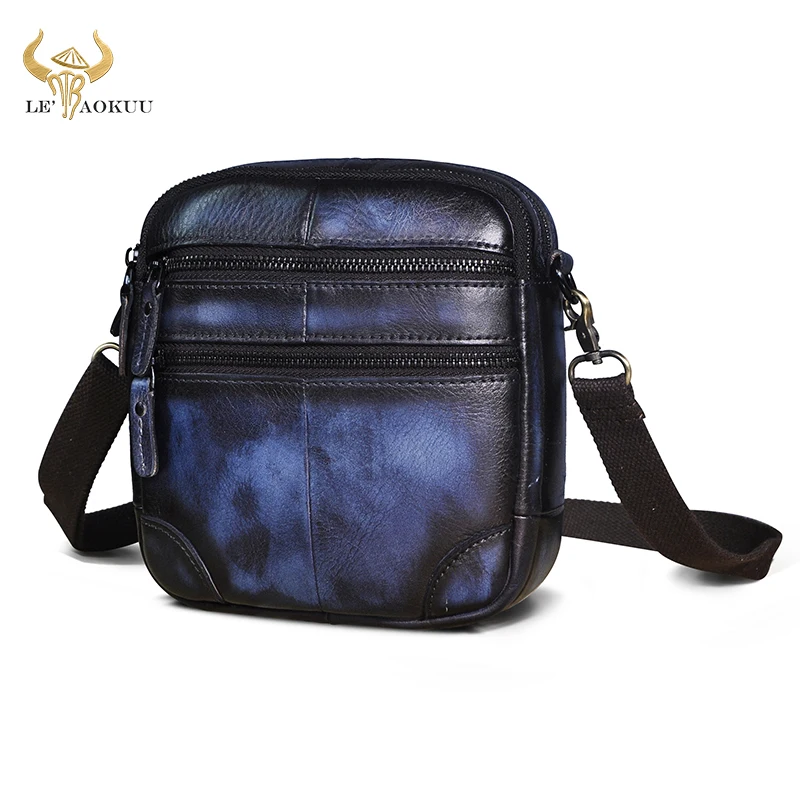 

Design Fashion Blue Genuine Leather Male Casual Small Belt Fanny Waist Pack Messenger Satchel Cross-body Shoulder bag Men 8108