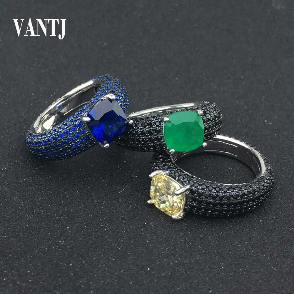 

VANTJ New Design Emerald Sapphire Ring Sterling 925 Silver Created Gemstone Signity Spine Aquamaline Stone for Women Party Gift