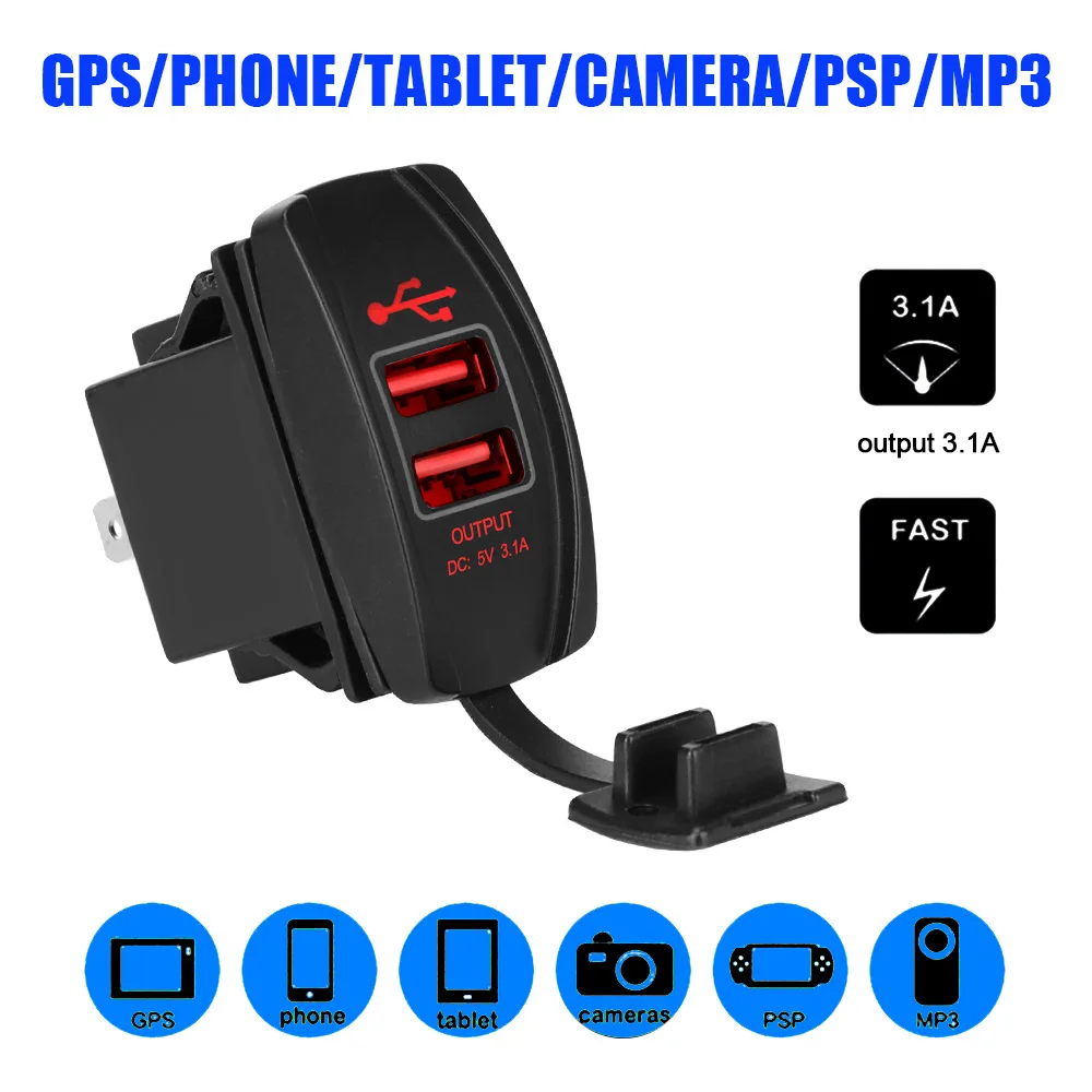 

For Car RV Camper Caravans Waterproof Dual USB Ports Universal Car Charger Auto Adapter 5V 3.1A LED Dustproof Phone Charger