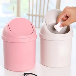 Mini Waste Bin Trash Cans Desktop Garbage Basket Table Roll Swing Lid Small Scissors Pencil Household Office Storage Accessories