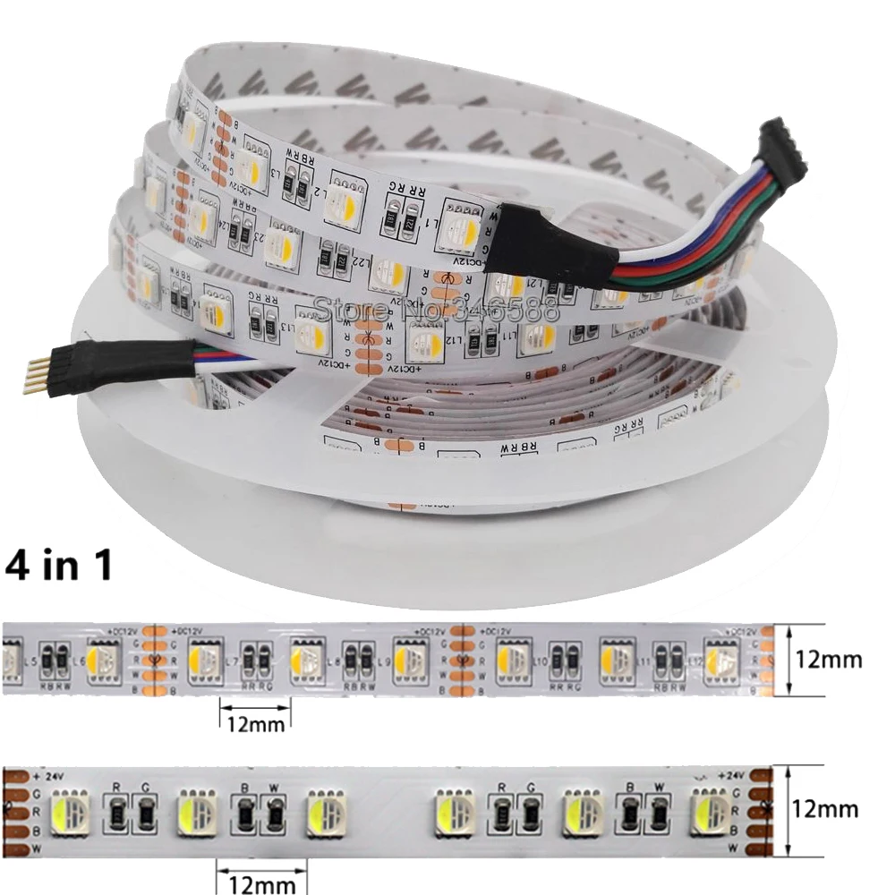 

5m 12V 24V DC SMD 5050 RGBW RGBWW Flexible LED Strip 4 Color in 1 LED Chip 60LEDs/m 300LEDs IP20 IP65 IP67 Waterproof Tape 12mm