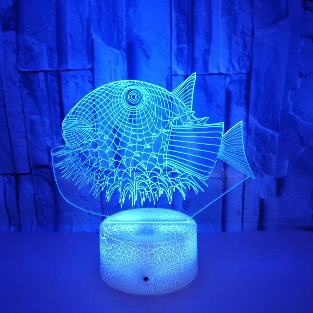 Puffer Fish 3D LED RGB Night Light 7 Color Change Desk Light Action Figures  Kids Home Christmas Toys