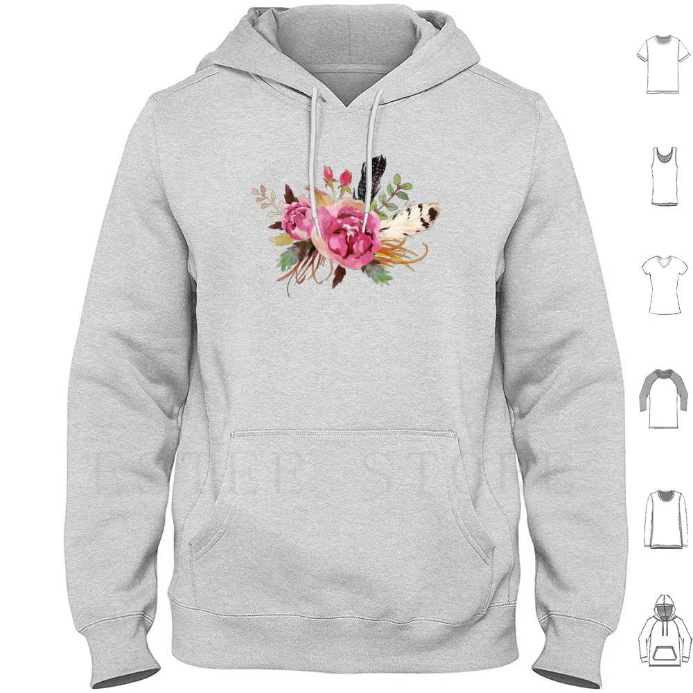 Watercolor Flowers And Feathers Hoodies Long Sleeve Floral Watercolor Flower Bouquet Gilry Romantic Romance Sweet Cute