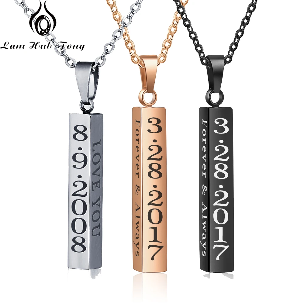 Custom Bar Pendant Necklace for Women Personalized 4 Sides Necklace Engraved Name Necklace Jewelry Gift for Men (Lam Hub Fong)