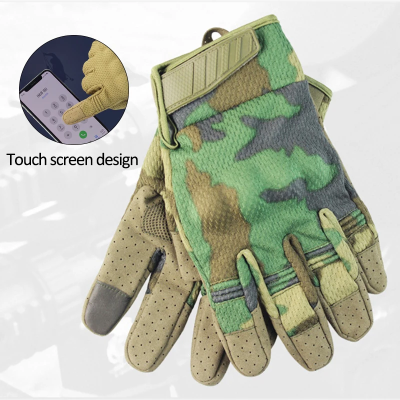 Mens Lightweight Summer Breathable Tactical Gloves Riding Non-slip Wearable Full Finger Gloves Touch Screen Riding Gloves