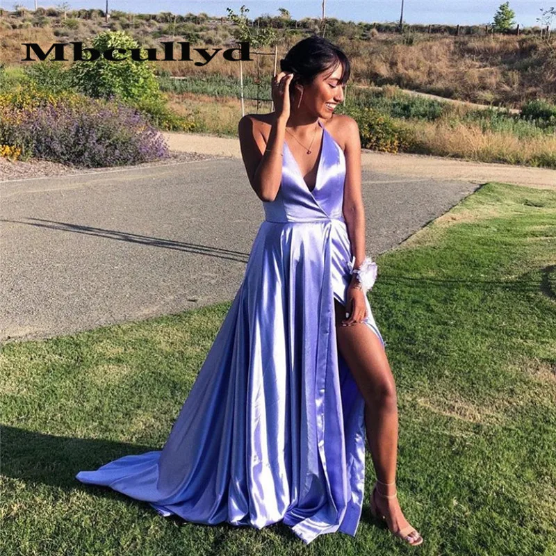 

Mbcullyd Gorgeous Split A-line Prom Dresses Long 2023 Sexy V-neck Backless Evening Dress For Women vestidos de fiesta de noche