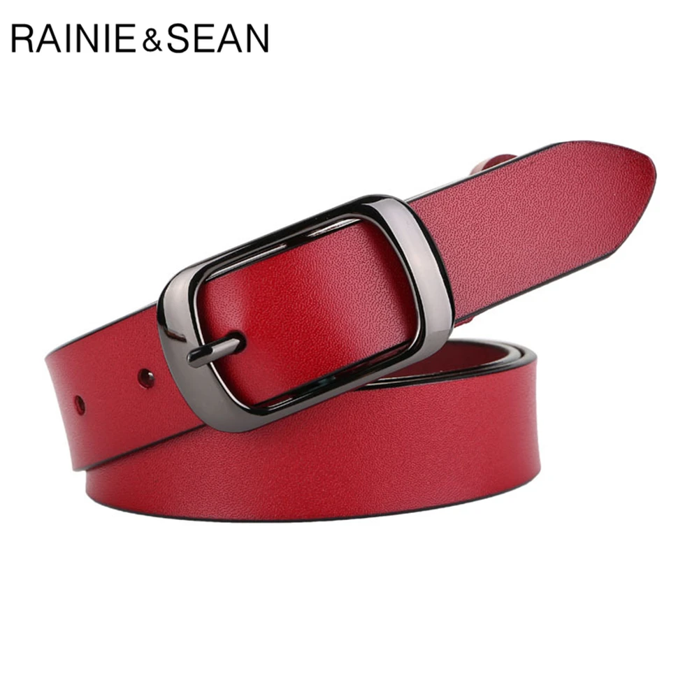 RAINIE SEAN White Belt Women Cowskin Genuine Leather  Women Belt High Quality Brand Buckle Ladies Belts for Jeans 110cm