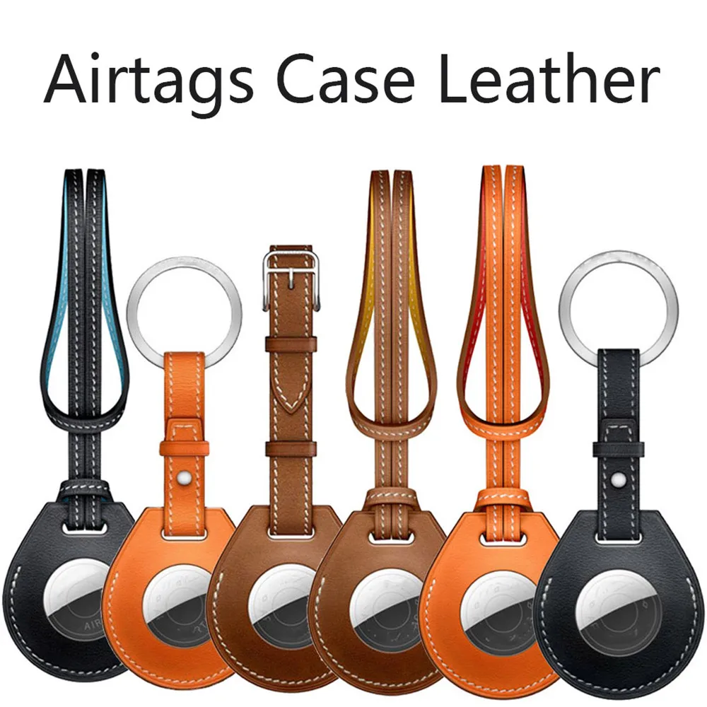 

For AirTags 1:1 Leather Case Key Ring Luggage Tag Bag Charm Keychain Protective Shell For Apple Airtags Anti-lost Tracker Cover