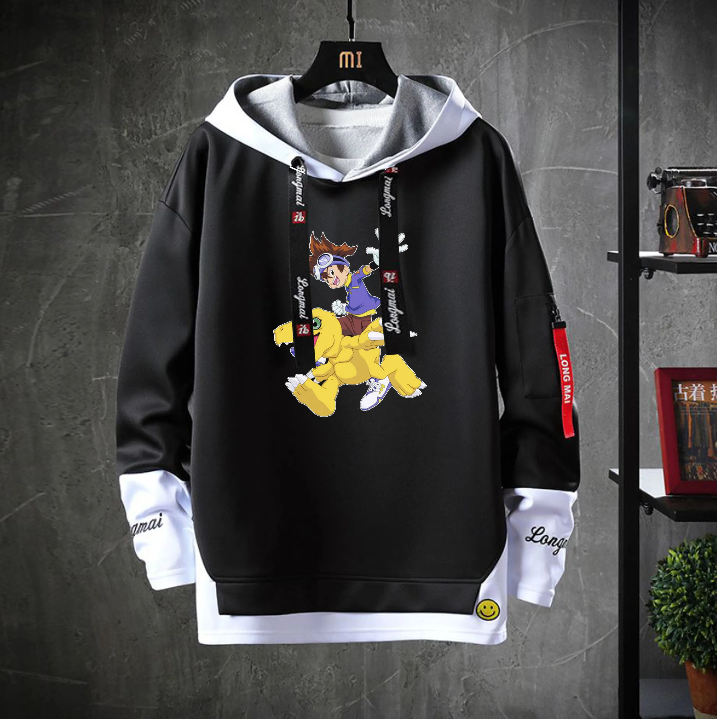 anime Digimon Adventure Hooded Teenagers  cartoon Costume  Unisex Casual Fake Two-Piece Hoodies Sweatshirt jacket coat