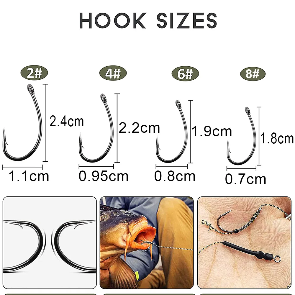 14Pcs Leader Carp Fishing Hooks Hair Rigs Boilies Bait Pop Up Stopper Ready Made Carp Rig Feeder Group Barbed Fishhooks Tackle