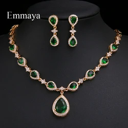 Emmaya New Arrival Green Waterdrop Appearance Zirconia Charming Costume Accessories Earrings And Necklace Jewelry Sets