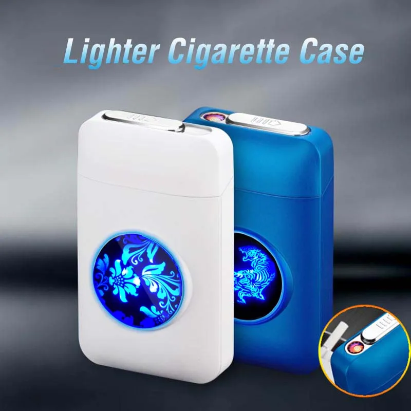 Cigarette Case Lighter Tobacco Holder Box 19pcs Capacity Cigarettes Storage Container Windproof Cigarette Lighters Smoking Tools