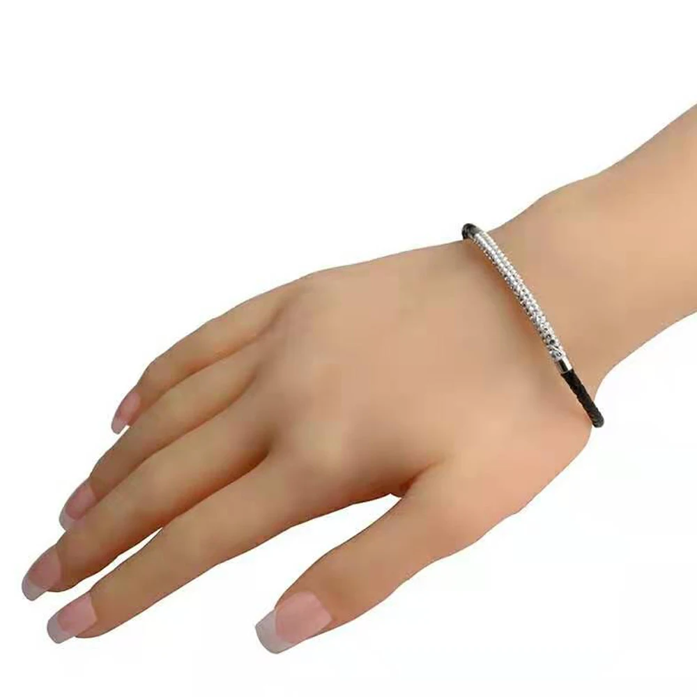 Stainless Steel Magnetic Clasp Bracelet Fashion Jewelry Crystal Rhinestone Charm Leather Wrap Bracelets For Women