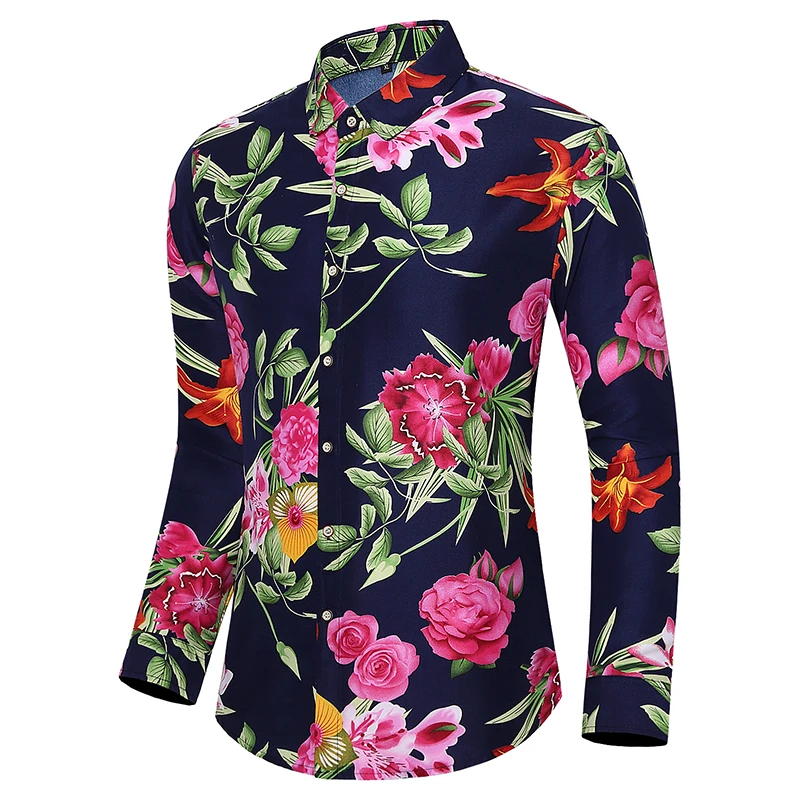 Men\'s Casual Shirt Spring New Arrival Flower Print Long Sleeve Shirts Male Fashion Plus Size Beach Holiday Shirt 7XL