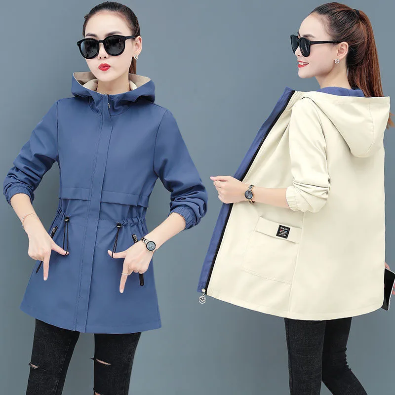 New 2024 Women Jacket Spring Autumn Hooded Coat Casual Windbreaker Female Double-sided Wear Zippers Basic Jacket Ladies Outerwea