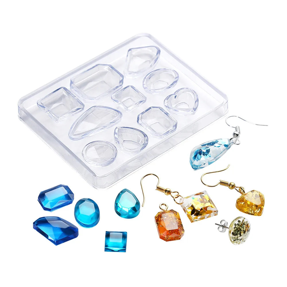 Moule en caoutchouc Transparent pour boucles d'oreilles en résine époxy, petit bijou à facettes