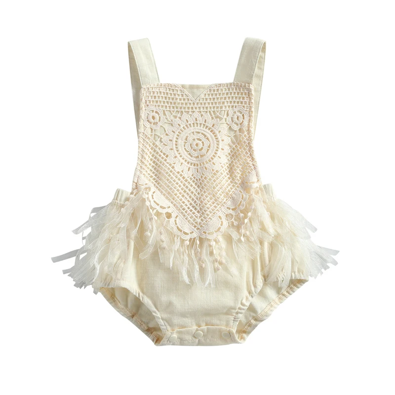 

Newborn Baby Girl Lovely Romper Infant Clothes Summer Sleeveless Lace Jumpsuits with tassel Solid Flower Ruffles Playsuit