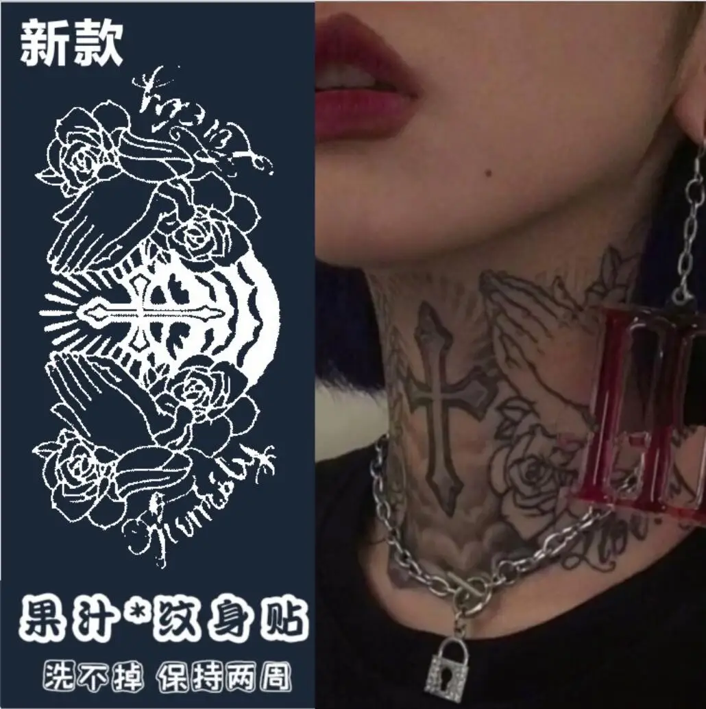 Tatuaje temporal de Cruz Negra pegatina para mujeres y hombres tatuaje falso impermeable cuello tatuaje arte corporal T1956