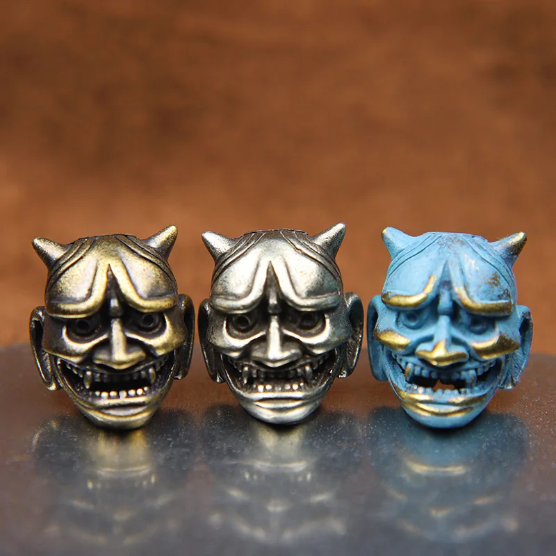 Brass Japanese Prajna Skull Head Knife Beads Paracord Lanyard Charms DIY Ghost Hannya Mask Umbrella Rope Bracelets Accessories
