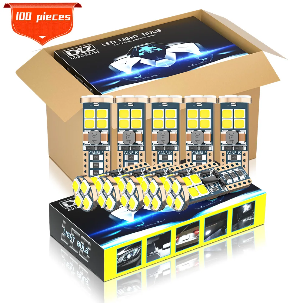 

DXZ 100PCS Canbus W5W T10 LED Bulbs 12-SMD 12V/24V 6500K White 194 168 Car Interior Map Dome Lights Parking Light Auto Lamp 4W