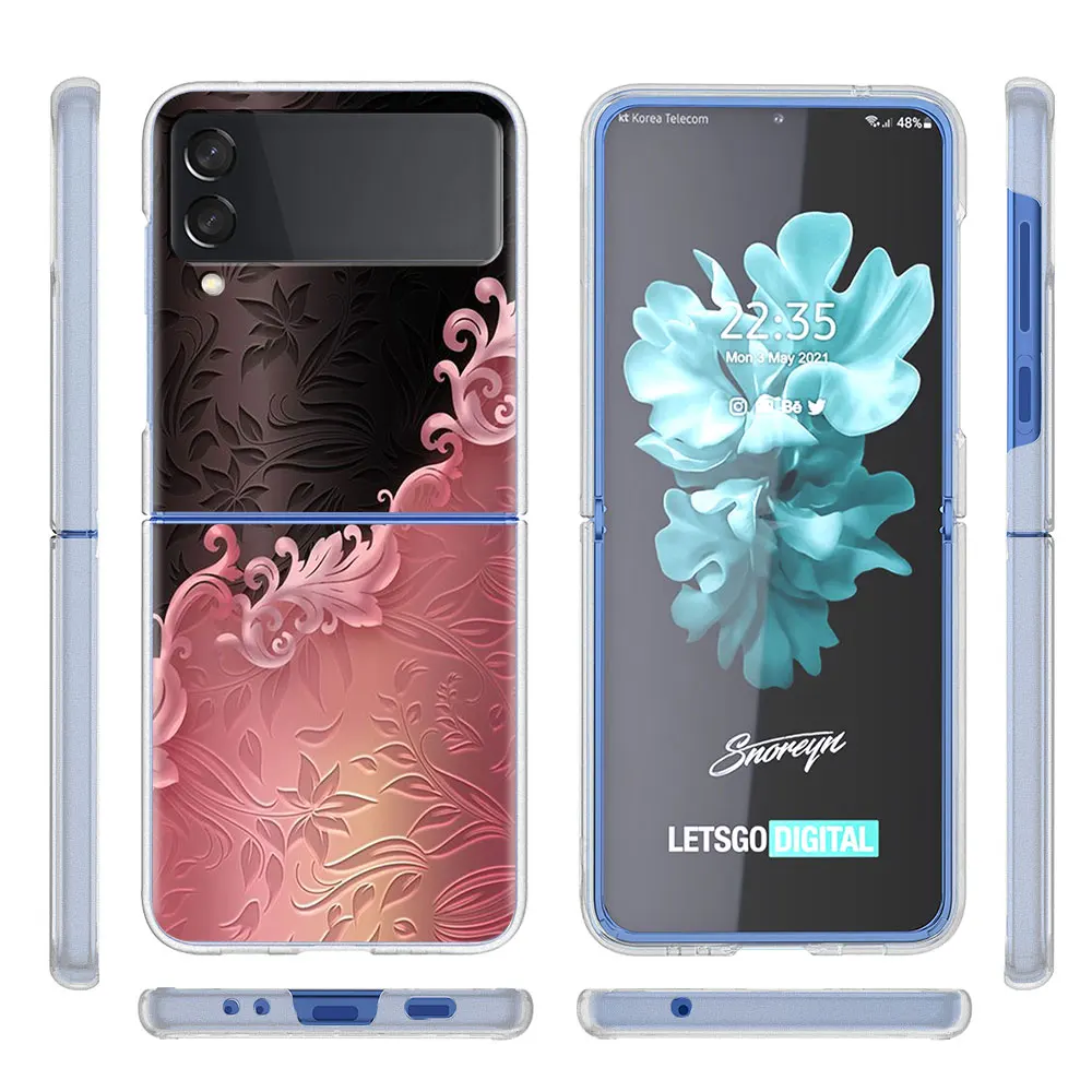 Fundas Hülle für Samsung Galaxy Z Flip 3 4 5G Transparente harte Handyhülle ZFlip3 Clear PC Luxus Love Bow