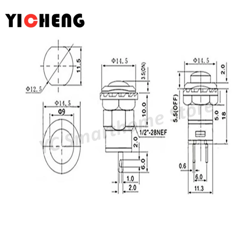 6pcs Self-Lock /Momentary Pushbutton Switches DS228 DS428 12mm OFF- ON Push Button Switch 3A /125VAC 1.5A/250VAC DS-228 DS-428