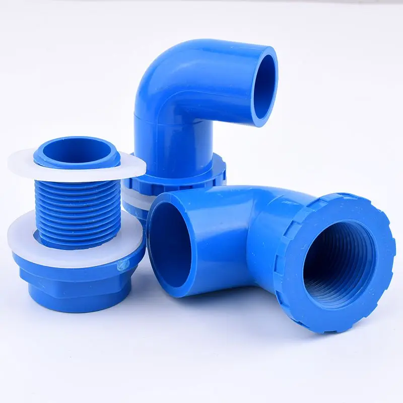 2-8pcs 20mm~50mm Blue PVC Pipe 90 Degree Elbow Connector Fittings Aquarium Fish Tank Connector Overflow Thread Water Supply