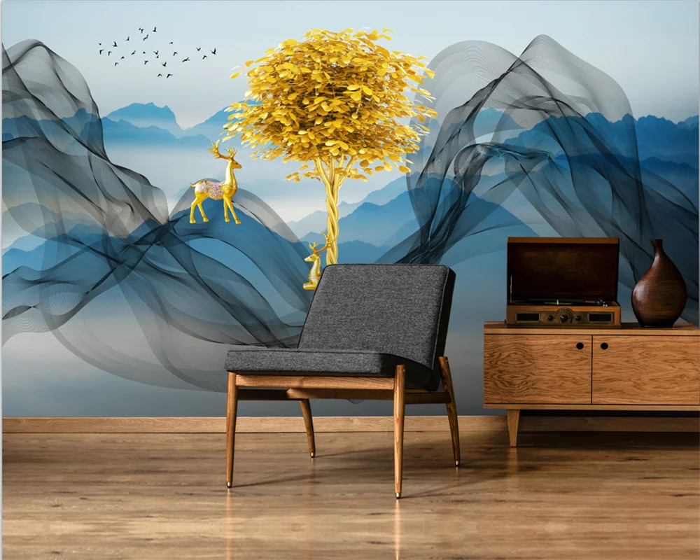 beibehang Customized new Chinese modern hand-painted lines ink landscape lines TV background wallpaper wall papers home decor