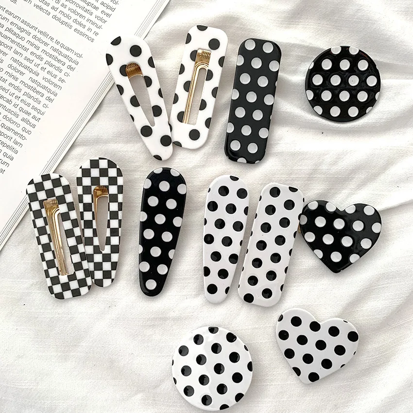 chic style retro French hairpin wild polka dot acrylic bangs clip side clip hair Korean headdress