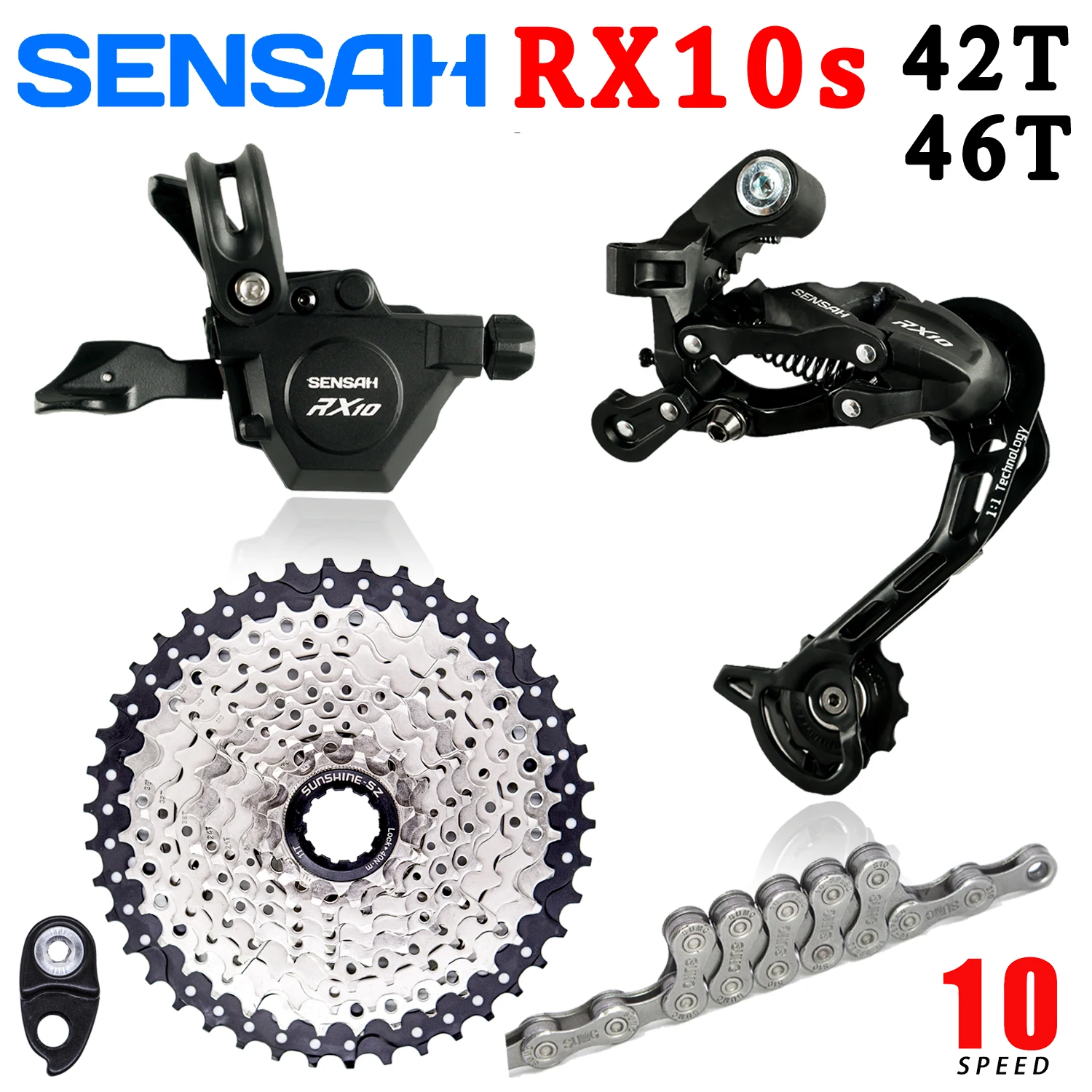 SENSAH RX10 Transmision 1x10 Speed Bike MTB Shifter Derailleurs 42T 46T 10V K7 Cassette Bicycle Groupset Deore M6000