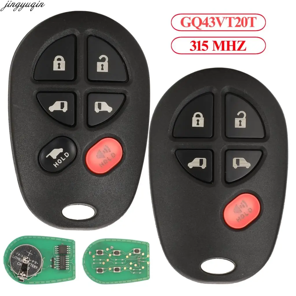 

Jingyuqin 5pcs Remote Control Keyless Entry Car Key 315MHZ For Toyota Highlander Sequoia Sienna Tundra GQ43VT20T 5/6 Buttons