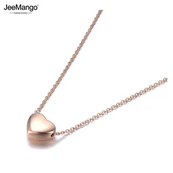 JeeMango 316L Stainless Steel Love Heart Charm Pendant Necklaces Rose Gold Color Chain Wedding Necklace For Women JN19086