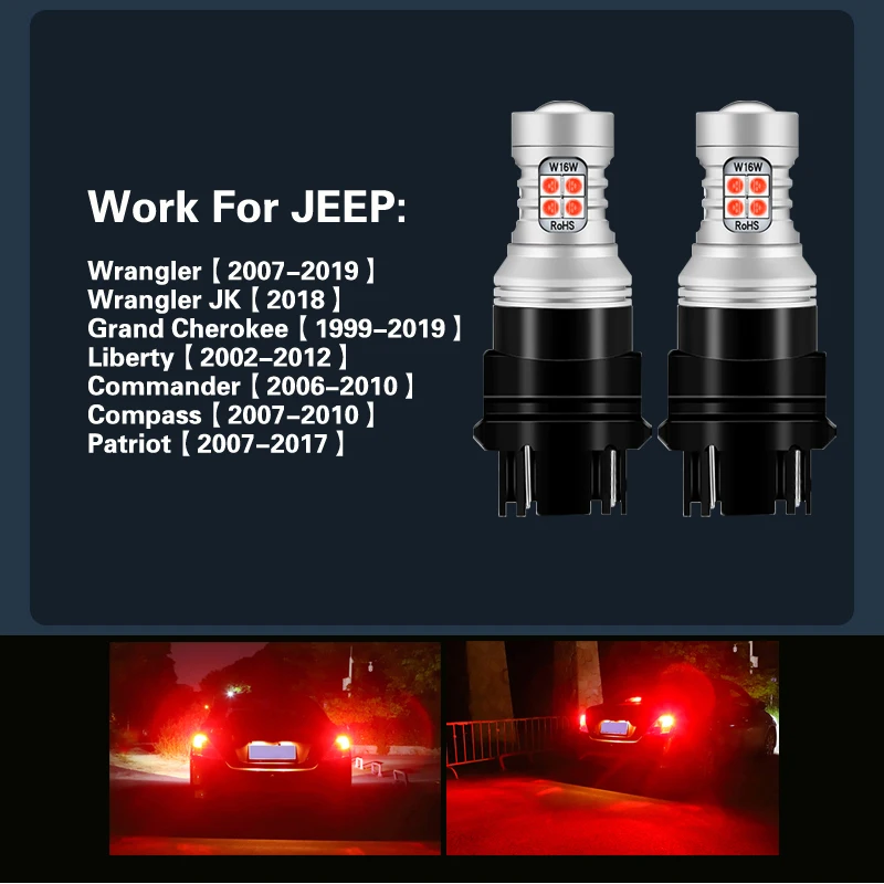2x LED Brake Light Blub 3157 3057 T25 P27/7W Canbus For JEEP Wrangler JK TJ JL Grand Cherokee Liberty Commander Compass Patriot