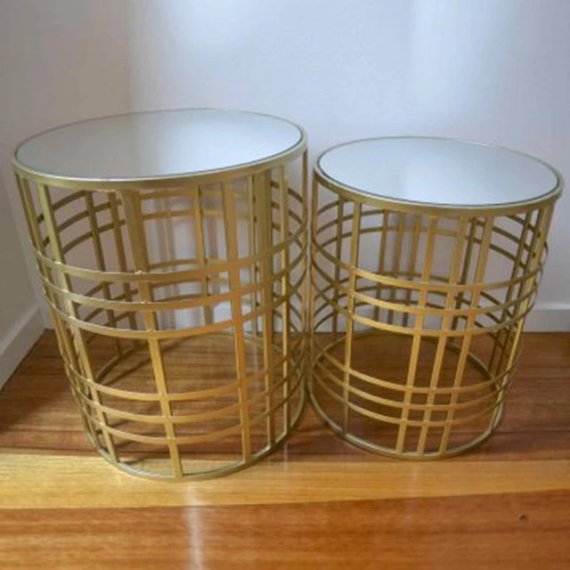 

2pcs/set)GOld painted mental round cylinder display pedestal perspex plinth for wedding party events yudao443