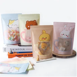 50Pcs Cartoon Plastic Zip Lock Stand Up Bag with Frosted Window Tear Notch Doypack Resealable Food Storage Pack Pouches