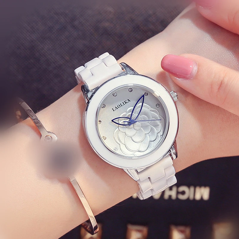 Bracelet Clasp  Fashion & Casual Gift Quartz Watch Trend Ladies Ceramics Petal pattern Golden pointer Wrist Watches for Women