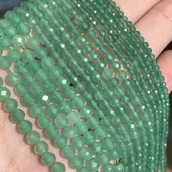 Natural Stone 2/3/4mm Green Aventurine Jades Faceted Mineral Loose Beads for Jewelry Making DIY Christmas Gift Bracelets 15''