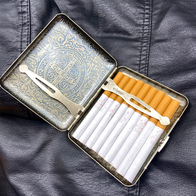 Constantine Style Cigarette Case Men Pocket Cigarette Accessories Vintage Metal Cigarettes Case for 20 Pcs Male Gifts