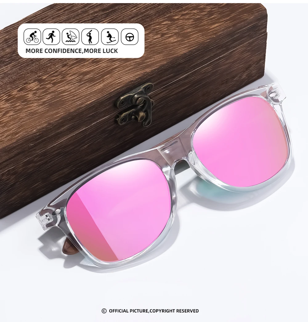 GM Marke Transparente Farbrahmen Sonnenbrille Männer Frauen Polarisierte Zarte Mode Handgemachte Holz Sonnenbrille Mit Box – Detail 3