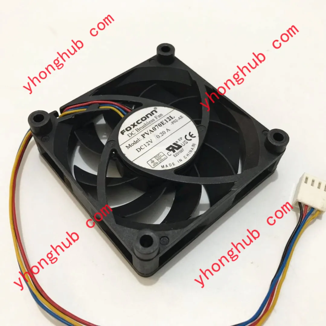 Foxconn PVA070E12L P02 DC 12V 0.2A 4-Wire 70x70x15mm Server Cooling Fan