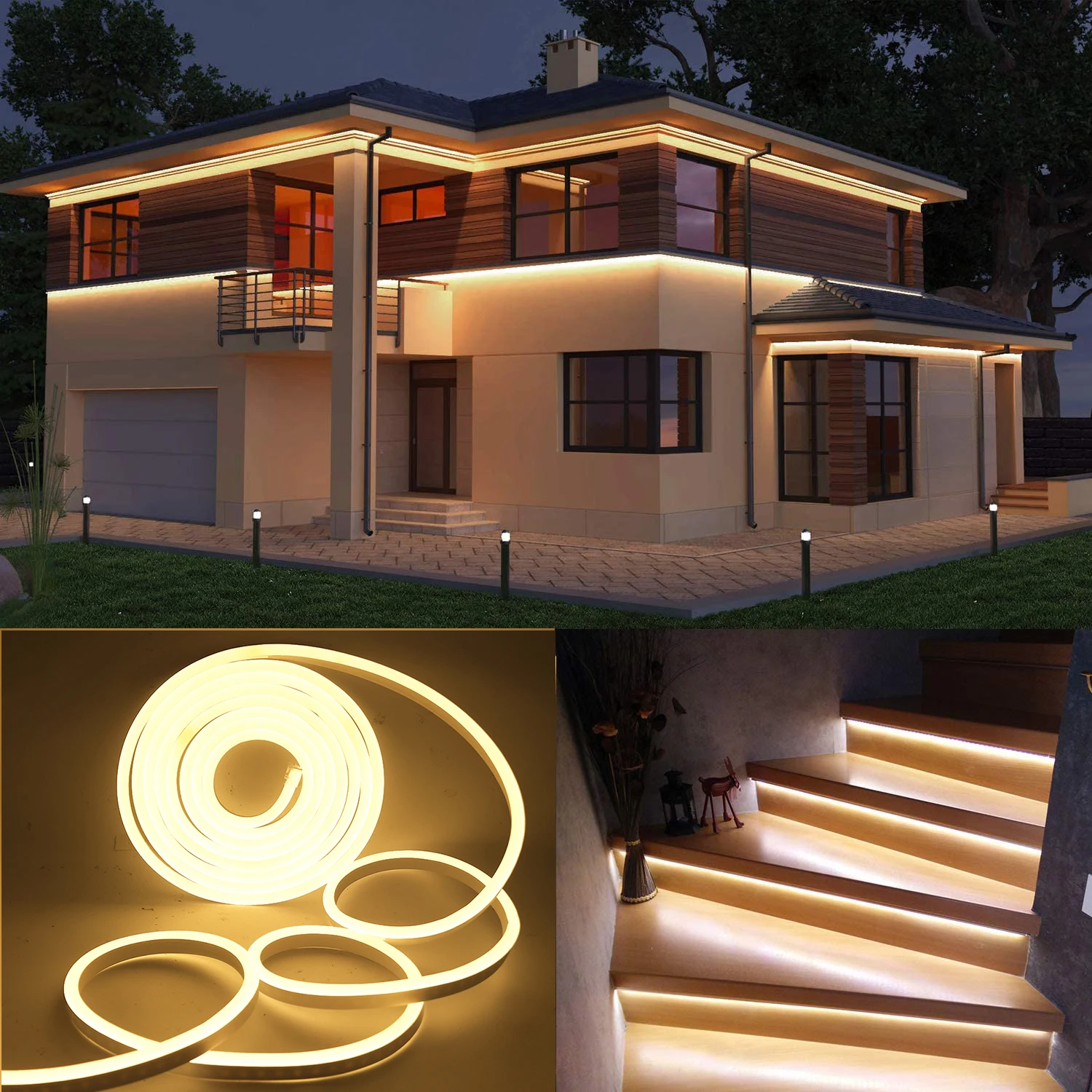 Imagem -03 - Tira de Néon ue 220v Impermeável Jardim ao ar Livre Iluminação Branco Branco Quente 2835 120leds m Fita Flexível Led Strip Noite Lâmpada