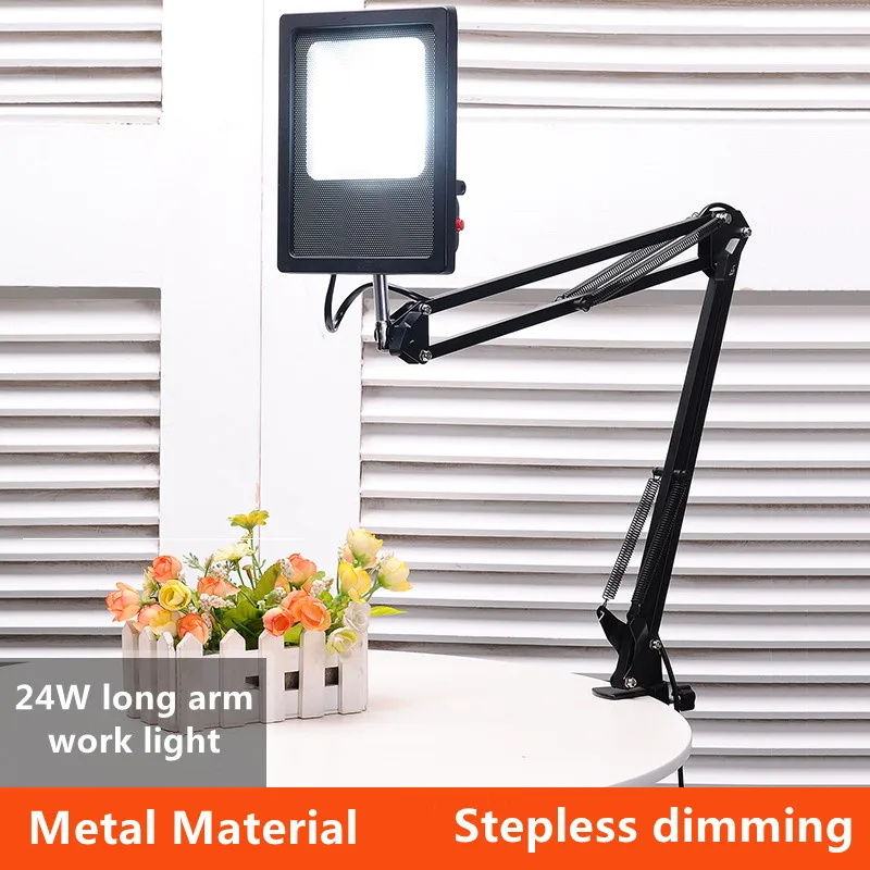 High Brightness Long Arm Foldable Clip Lamp Desktop Dimming Led High Power 24W Factory Maintenance and Engraving Work Table Lamp